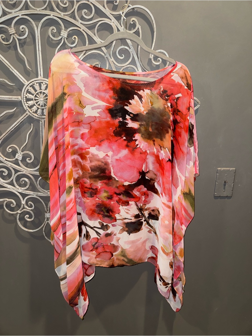 Women’s floral sheer butterfly tunic top sz XL